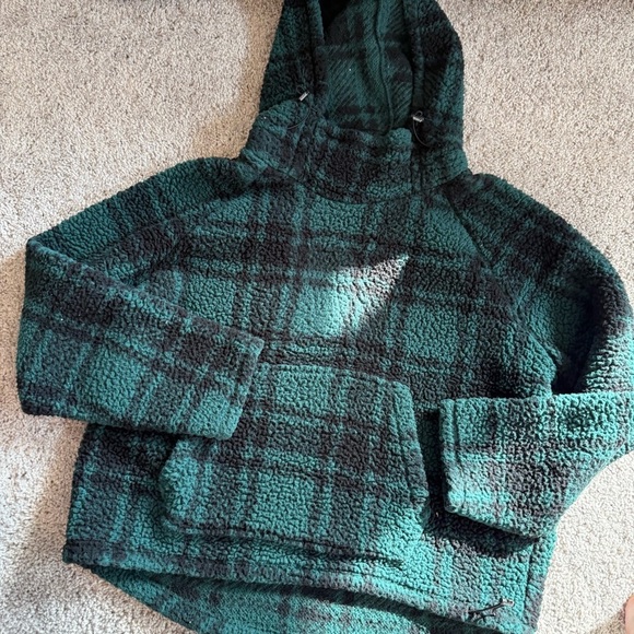 Victorias Secret PINK Green Sherpa Cozy Hoodie Size Large - Picture 1 of 6